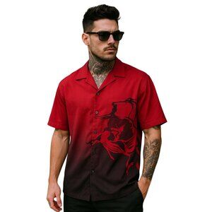 Y2K Seals Men's Red Ombre Abstract Button Front Short Sleeve Shirt L